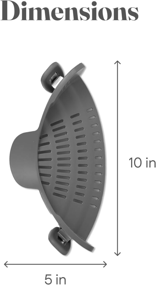 Kitchen Gizmo Snap N' Strain - Silicone Pasta Strainer Clip-On for Pots and Pans - Heat Resistant Colander for Vegetables and Noodles - Kitchen Gadgets for Cooking - Space-Saving Design - Gray - Image 5