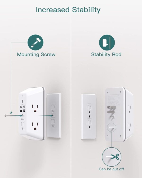 Surge Protector, Outlet Extender with Night Light, Addtam 5-Outlet Splitter and 4 USB Ports(1 USB C), Multi Plug Wall Outlet for Home Office Dorm Room Essentials - Image 5