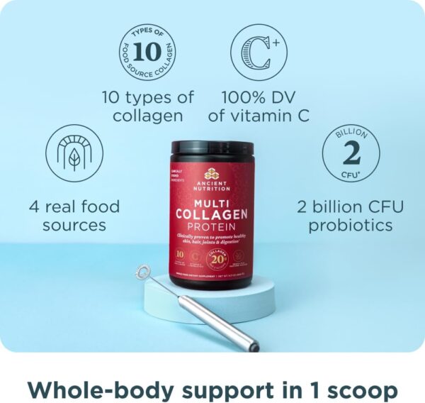 Ancient Nutrition Collagen Powder Protein with Probiotics, Unflavored Multi Collagen Protein with Vitamin C, 45 Servings, Hydrolyzed Collagen Peptides Supports Skin and Nails, Gut Health, 16oz - Image 3