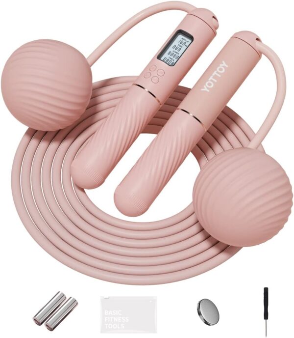 YOTTOY Skipping Ropes for Adults -Cordless Counter Jump Rope with Large Cordless Ball-Weighted Jump Rope for Women with LCD Display - Image 2