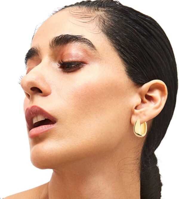 6 Pairs 14K Gold Hoop Earrings for Women Lightweight Chunky Hoop Earrings Multipack Hypoallergenic, Thick Open Twisted Huggie Hoops Earring Set Jewelry for Gifts. - Image 4