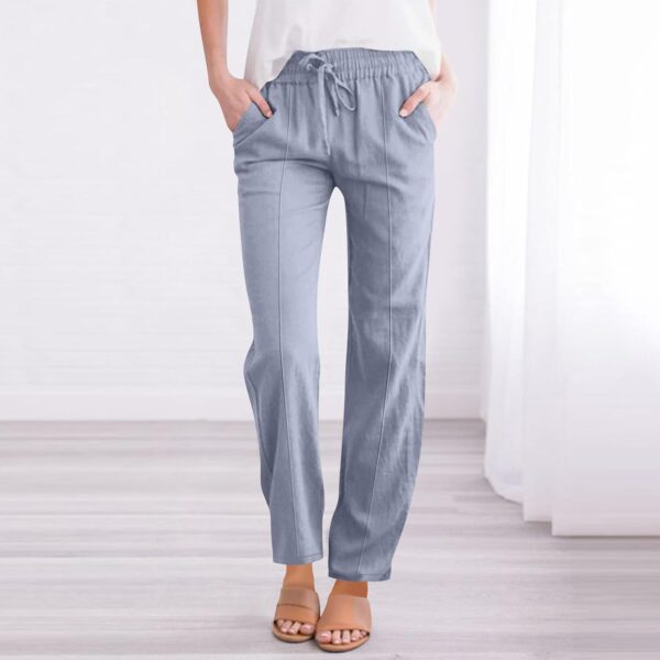 Hvyesh Womens Linen Pants Casual Pants High Waist Drawstring Loose Fit Summer Straight Leg Trousers with Pockets - Image 4