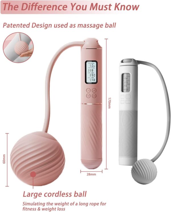 YOTTOY Skipping Ropes for Adults -Cordless Counter Jump Rope with Large Cordless Ball-Weighted Jump Rope for Women with LCD Display - Image 3