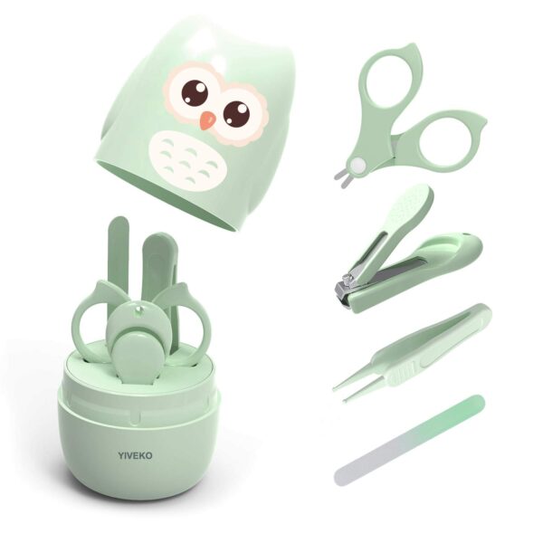 Baby Nail Kit, 4-in-1 Baby Nail Care Set with Cute Case, Baby Nail Clippers, Scissors, Nail File & Tweezers, Baby Manicure Kit and Pedicure kit for Newborn, Infant, Toddler, Kids-Owl Green - Image 2
