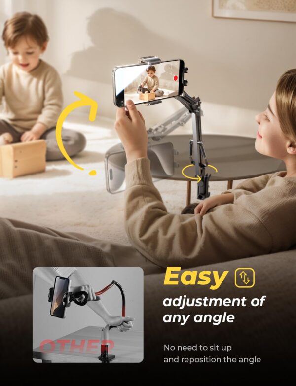 LISEN Phone Holder for Bed Desk [3rd Upgrade] Cell Phone Stand for Desk,Recording iPhone Mount for Gooseneck iPhone Holder for Filming Camera Laying Down,Bed Accessories Flexible Arm Clamp Clip Stand - Image 5