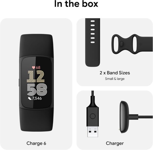 Fitbit Charge 6 Fitness Tracker with Google apps, Heart Rate on Exercise Equipment, 6-Months Premium Membership Included, GPS, Health Tools and More, Obsidian/Black, One Size (S & L Bands Included) - Image 9