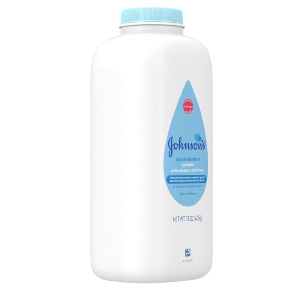 Johnson's Baby Powder with Naturally Derived Cornstarch, Aloe & Vitamin E for Delicate Skin, Hypoallergenic, Free of Parabens, Phthalates & Dyes for Gentle Baby Skin Care, 15 oz - Image 9