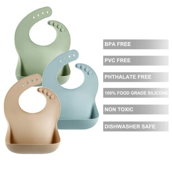 PandaEar Set of 3 Silicone Baby Bibs Waterproof, Soft, Unisex, 10-72 Months (Brown/Blue/Green) - Image 6