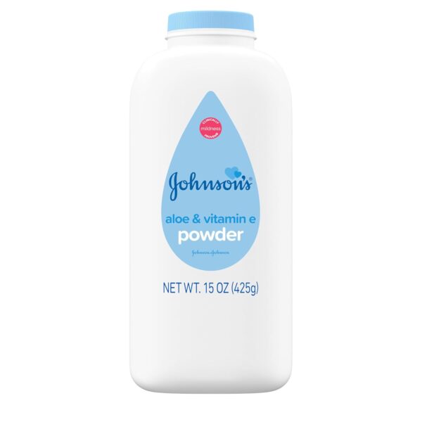 Johnson's Baby Powder with Naturally Derived Cornstarch, Aloe & Vitamin E for Delicate Skin, Hypoallergenic, Free of Parabens, Phthalates & Dyes for Gentle Baby Skin Care, 15 oz - Image 2
