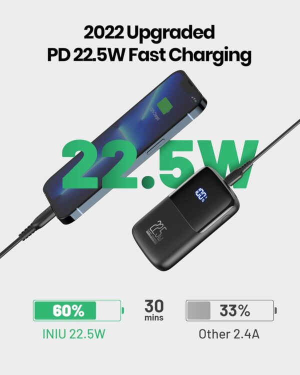 INIU Portable Charger, Smallest 22.5W 10000mAh Power Bank, USB C in/Output Fast Charging 3-Output Mini Battery Pack Charger with Phone Holder for iPhone 16 15 14 13 12 Samsung S23 Google iPad Tablet - Image 3