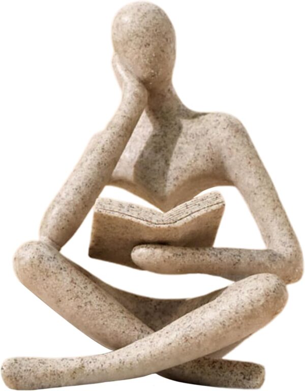 Bookshelf Decor Thinker Statue - Abstract Art Reading Thinker Sculpture Figurine Aesthetic, Modern Home Decoration for Living Room Office Shelves Coffee Table Desk Decor(Beige) - Image 2
