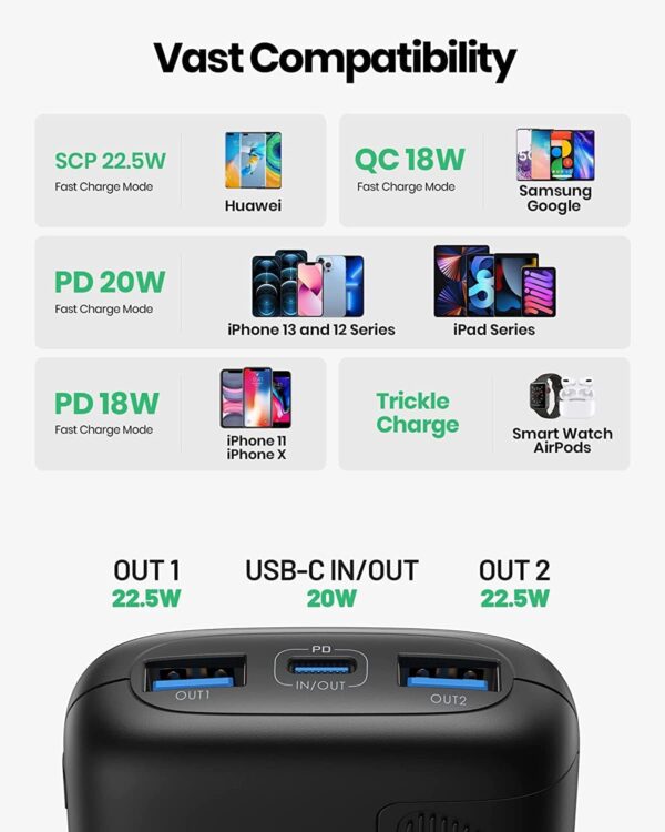 INIU Portable Charger, Smallest 22.5W 10000mAh Power Bank, USB C in/Output Fast Charging 3-Output Mini Battery Pack Charger with Phone Holder for iPhone 16 15 14 13 12 Samsung S23 Google iPad Tablet - Image 8