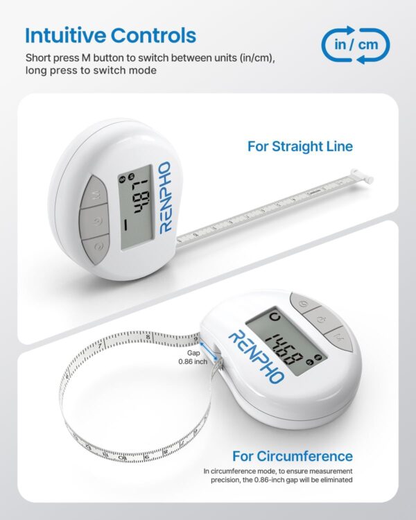 RENPHO Body Measuring Tape, Smart Tape Measure for Weight Loss, Bluetooth Fitness Equipment with App, Measuring Waist, Hip, Bust, Arms, Muscle Gain, Retractable, 60in /150cm, White - Image 6
