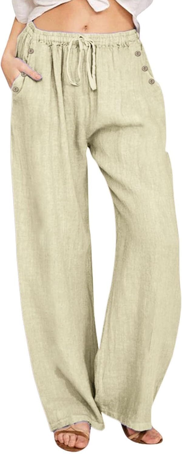 Linen Pants Women 2025 Summer Beach Lounge Palazzo Trousers Loose Elastic Plus Size Drawstring with Pockets Pants - Image 3