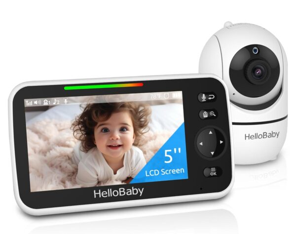 HelloBaby No WiFi Baby Monitor 5" Screen 30-Hour Battery Pan-Tilt-Zoom Video Upgrade with Camera and Audio, Night Vision, VOX, 2-Way Talk, 8 Lullabies and 1000ft Range - Image 2