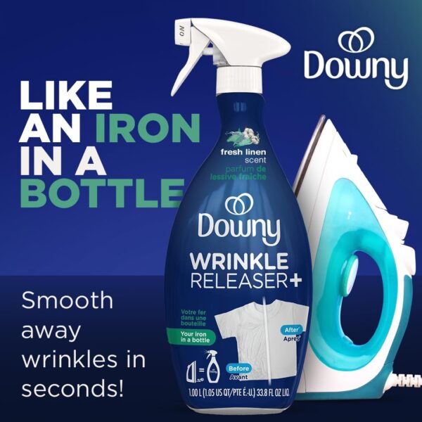 Downy Wrinkle Releaser Spray All In One Wrinkle Release Spray Travel Size, Odor Eliminator, Static Remover Fabric Refresher & Ironing Aid for Clothes 3 Fl Oz (Pack of 2), Crisp Linen Scent - Image 3