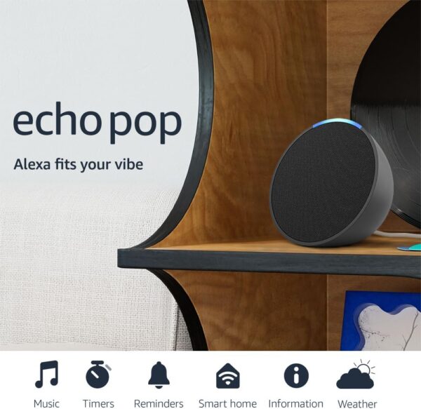 Amazon Echo Pop (newest model), Our smallest Alexa speaker, Fits in any room, Charcoal - Image 2