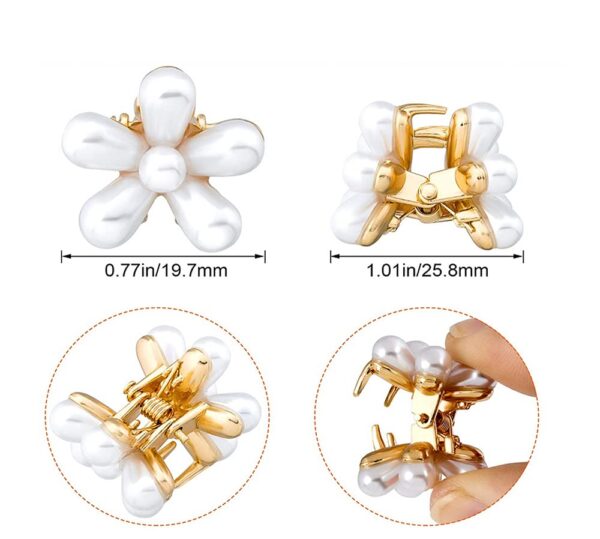 10 Pcs Small Mini Pearl Claw Clips with Flower Design, Sweet Artificial Bangs Clips Decorative Hair Accessories for Women Girls - Image 4