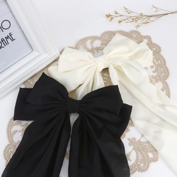 Silky Satin Hair Bows 2Pcs Big Hair Bows for Women Hair Ribbons Oversized Long Tail White Hair Bow Black Hair Bow Large Hair Ribbon Barrettes Metal Clips Bowknot Aesthetic Hair Accessories - Image 8