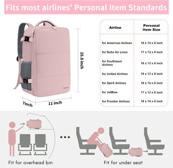 Taygeer Travel Backpack for Women, Carry On Backpack with USB Charging Port & Shoe Pouch, TSA 15.6inch Laptop Mochila Flight Approved, Nurse Bag Casual Daypack for Weekender Business Hiking, Pink - Image 4