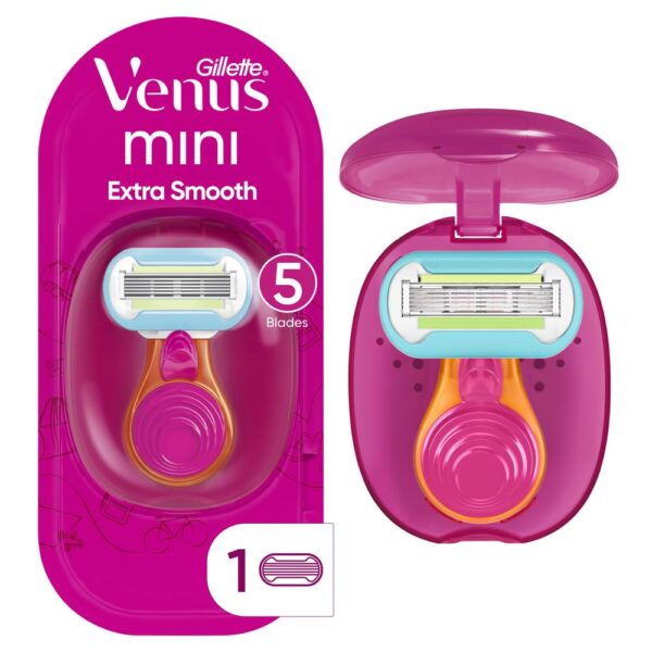 Gillette Venus Extra Smooth Travel Razor Kit for Women, Mini Handle + Refill + Case - Image 2