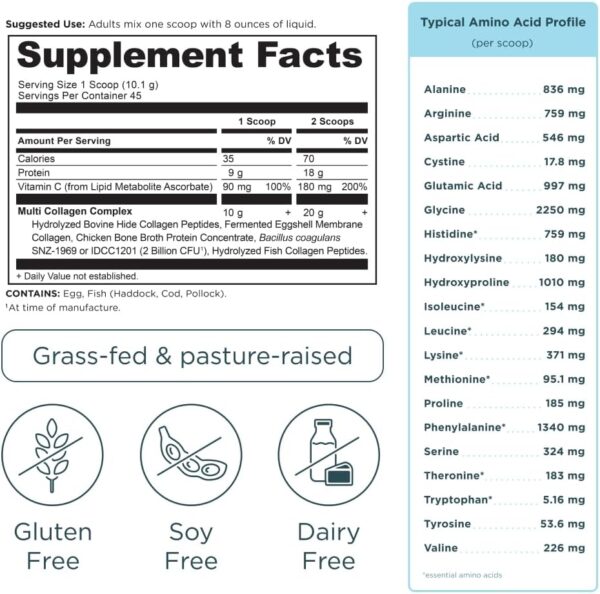 Ancient Nutrition Collagen Powder Protein with Probiotics, Unflavored Multi Collagen Protein with Vitamin C, 45 Servings, Hydrolyzed Collagen Peptides Supports Skin and Nails, Gut Health, 16oz - Image 8