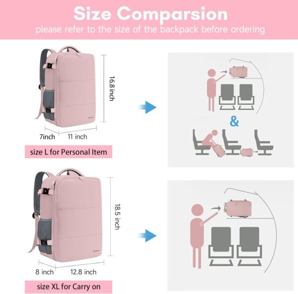 Taygeer Travel Backpack for Women, Carry On Backpack with USB Charging Port & Shoe Pouch, TSA 15.6inch Laptop Mochila Flight Approved, Nurse Bag Casual Daypack for Weekender Business Hiking, Pink - Image 7