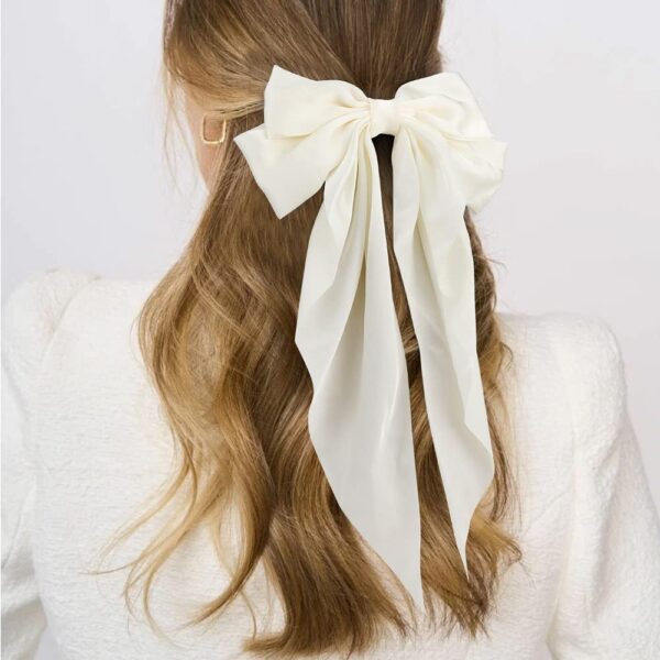 Silky Satin Hair Bows 2Pcs Big Hair Bows for Women Hair Ribbons Oversized Long Tail White Hair Bow Black Hair Bow Large Hair Ribbon Barrettes Metal Clips Bowknot Aesthetic Hair Accessories - Image 3