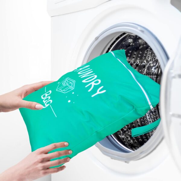 2 Pcs Large Travel Laundry Bags - Waterproof Wet/Dry, Washable, Drawstring, Bathing Suit, Workout, Gym Clothes, Swimming, Yoga - Green, Grey - Image 6