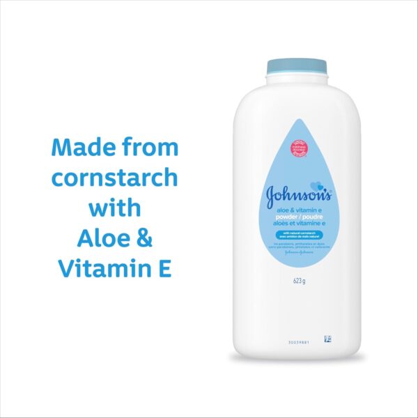 Johnson's Baby Powder with Naturally Derived Cornstarch, Aloe & Vitamin E for Delicate Skin, Hypoallergenic, Free of Parabens, Phthalates & Dyes for Gentle Baby Skin Care, 15 oz - Image 6