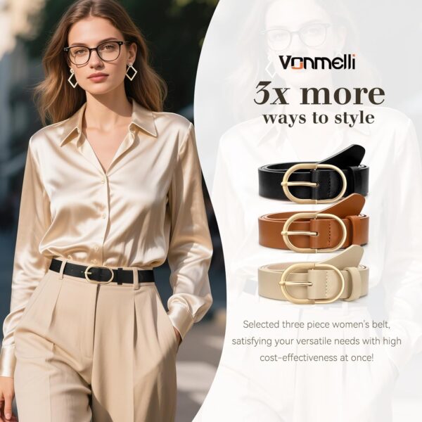 VONMELLI 3 Pack Women's Belts for Jeans Pants Fashion Gold Buckle Ladies Dress Belt - Image 6