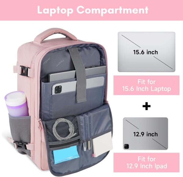 Taygeer Travel Backpack for Women, Carry On Backpack with USB Charging Port & Shoe Pouch, TSA 15.6inch Laptop Mochila Flight Approved, Nurse Bag Casual Daypack for Weekender Business Hiking, Pink - Image 6