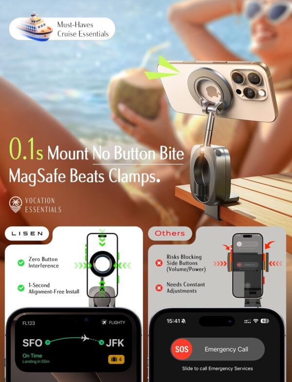 LISEN Toddler Mini Airplane Travel Essentials for Kids Women Phone Holder Long Flight Essentials Handsfree for MagSafe Travel Accessories Beach Vacation Cruise Essentials 2025 Phone Camera Mounts - Image 6