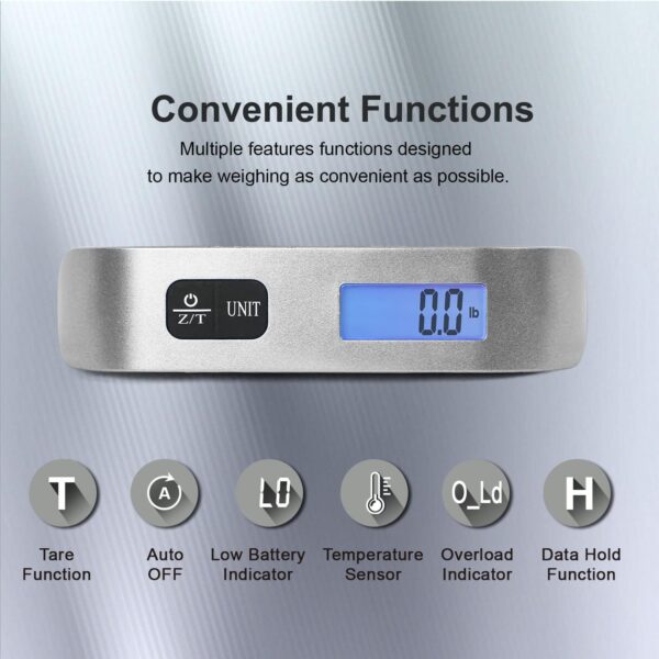 travel inspira Luggage Scale, Portable Digital Hanging Baggage Scale for Travel, Suitcase Weight Scale with Rubber Paint, 110 Pounds, Battery Included - Image 3