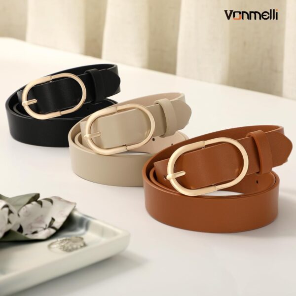 VONMELLI 3 Pack Women's Belts for Jeans Pants Fashion Gold Buckle Ladies Dress Belt - Image 4