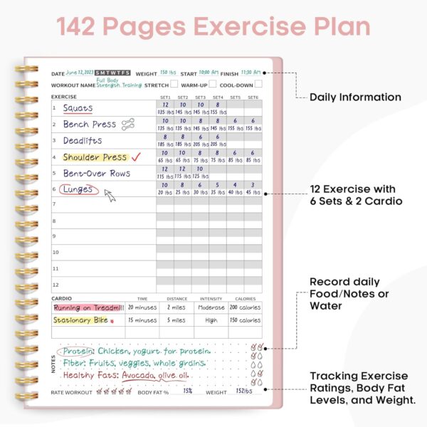 Fitness Workout Journal for Women & Men, A5(5.5" x 8.2") Workout Log Book Planner for Tracking, Progress, and Achieving Your Wellness Goals-Pink - Image 3
