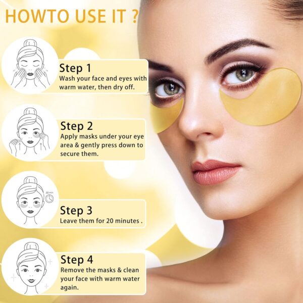 𝟔𝟎𝐏𝐂𝐒 Under Eye Patches, 24K Eye Mask for Puffy Eyes & Dark Circles Treatments, Reduce Under Eye Bags and Smooth Wrinkles, Eye Skin Care Pads for Beauty & Personal Care - Image 7