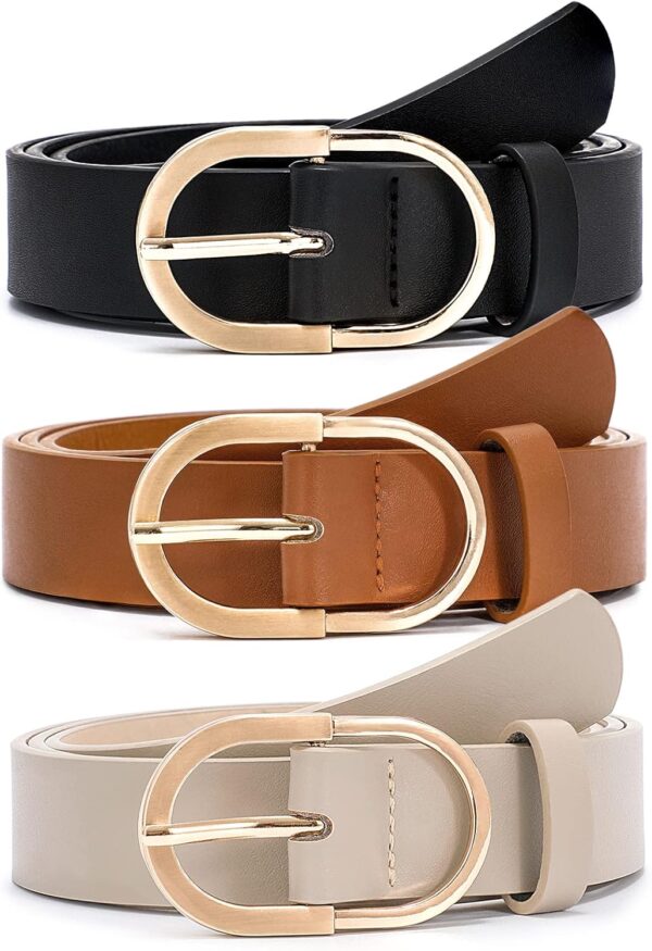 VONMELLI 3 Pack Women's Belts for Jeans Pants Fashion Gold Buckle Ladies Dress Belt - Image 2