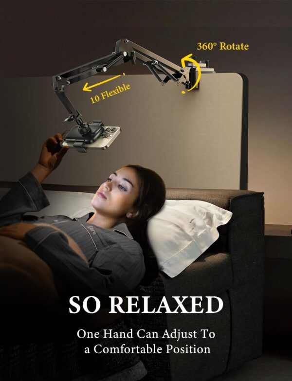 LISEN Phone Holder for Bed Desk [3rd Upgrade] Cell Phone Stand for Desk,Recording iPhone Mount for Gooseneck iPhone Holder for Filming Camera Laying Down,Bed Accessories Flexible Arm Clamp Clip Stand - Image 4