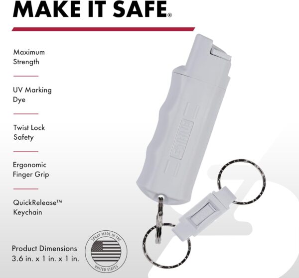 SABRE Pepper Spray, Quick Release Keychain for Easy Carry and Fast Access, Finger Grip for More Accurate and Faster Aim, Maximum Police Strength OC Spray, 0.54 fl oz, Secure and Easy to Use Safety - Image 3