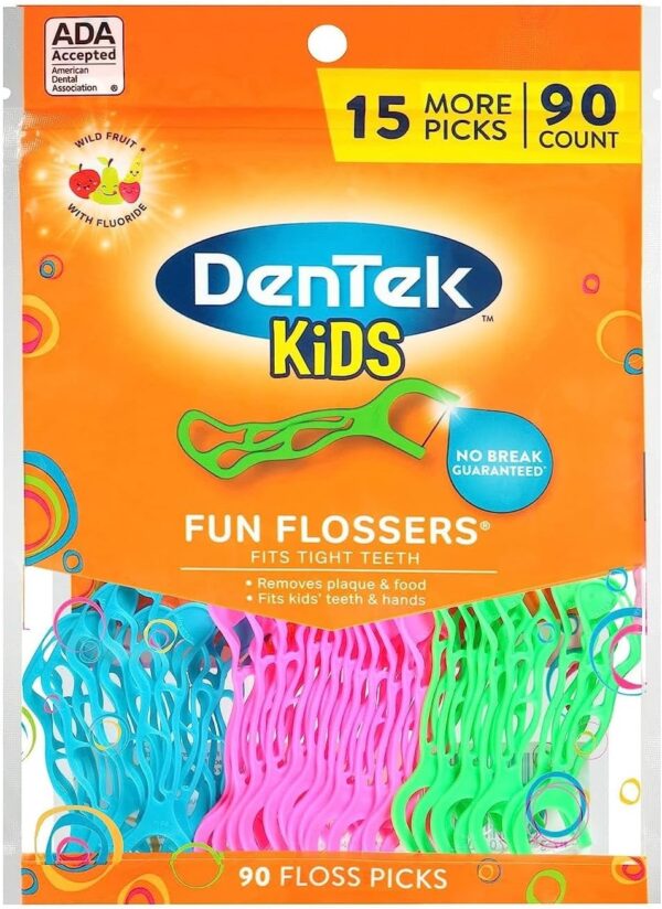 DenTek Kids Fun Flossers, Floss Picks, Removes Food & Plaque, 90 Count - Image 2