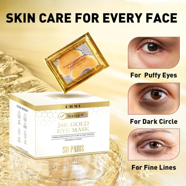 CHMI Under Eye Patches (50 Pairs) - 24K Gold Eye Patches for Puffy Eyes, Dark Circles, EyeBags and Wrinkles, Collagen Skin Care Products, Beauty & Personal Care - Image 3