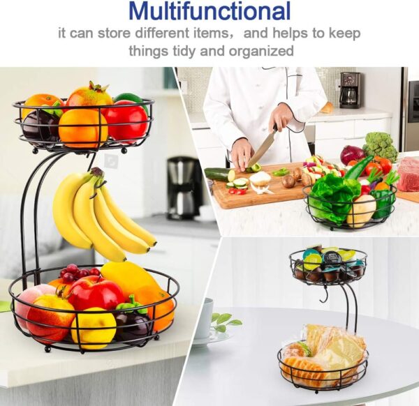 Auledio Iron 2-Tier Countertop Fruit Vegetables Basket Bowl Storage With Banana Hanger, Black, 64 ounces - Image 8