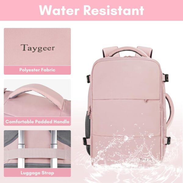 Taygeer Travel Backpack for Women, Carry On Backpack with USB Charging Port & Shoe Pouch, TSA 15.6inch Laptop Mochila Flight Approved, Nurse Bag Casual Daypack for Weekender Business Hiking, Pink - Image 8