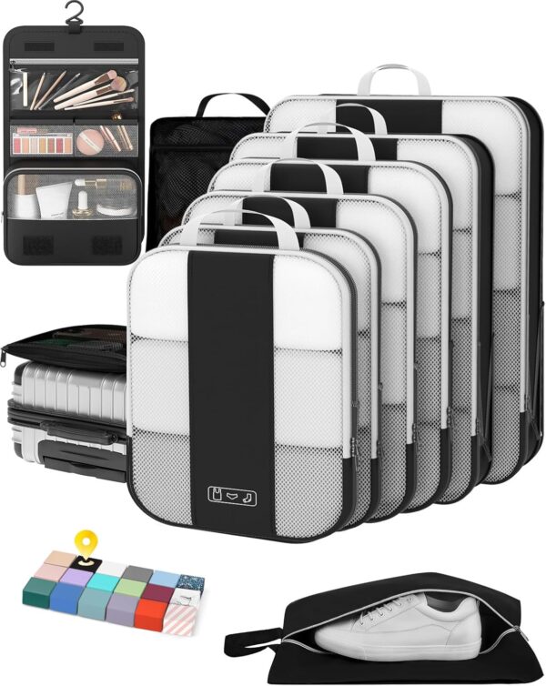 10 Set Compression Packing Cubes for Travel Essentials,Compressible Expandable Packing Cubes for Suitcase,OlarHike Luggage Organizer Bags for Travel,Handy Helper for Organizing Clothes(Black) - Image 2