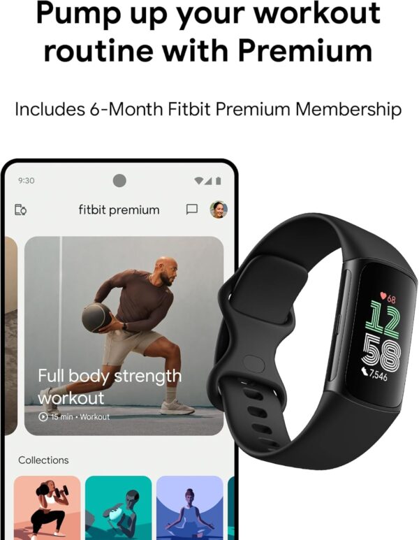 Fitbit Charge 6 Fitness Tracker with Google apps, Heart Rate on Exercise Equipment, 6-Months Premium Membership Included, GPS, Health Tools and More, Obsidian/Black, One Size (S & L Bands Included) - Image 10