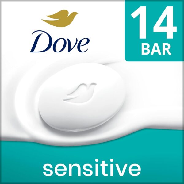Dove Beauty Bar More Moisturizing Than Bar Soap for Softer Skin, Fragrance-Free, Hypoallergenic Beauty Bar Sensitive Skin With Gentle Cleanser 3.75 oz 14 Bars - Image 2