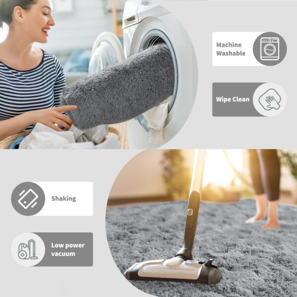 HQAYW Fluffy Area Rugs for Living Room Bedroom, Machine Washable 4x6 Ultra Soft Shag Bedside Rug,Indoor Floor Non-Slip Modern Plush Carpet for Kids,Girls,Boys and Nursery Rooms,Grey - Image 8