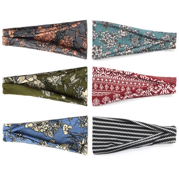 Boho Headbands For Women Fashion Wide Headband Yoga Workout Head Bands Hair Accessories Band 6 Pack - Image 3
