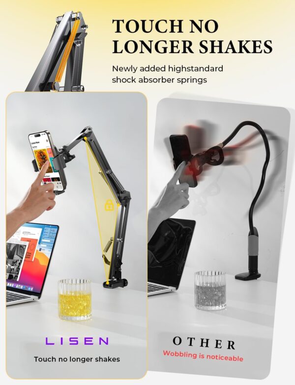 LISEN Phone Holder for Bed Desk [3rd Upgrade] Cell Phone Stand for Desk,Recording iPhone Mount for Gooseneck iPhone Holder for Filming Camera Laying Down,Bed Accessories Flexible Arm Clamp Clip Stand - Image 7